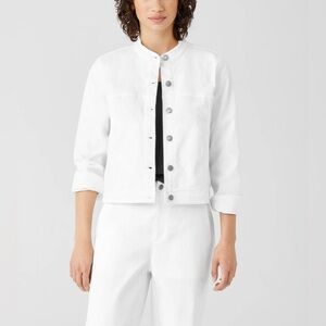 Eileen Fisher Organic Cotton Denim Stand Collar Jacket Size Medium